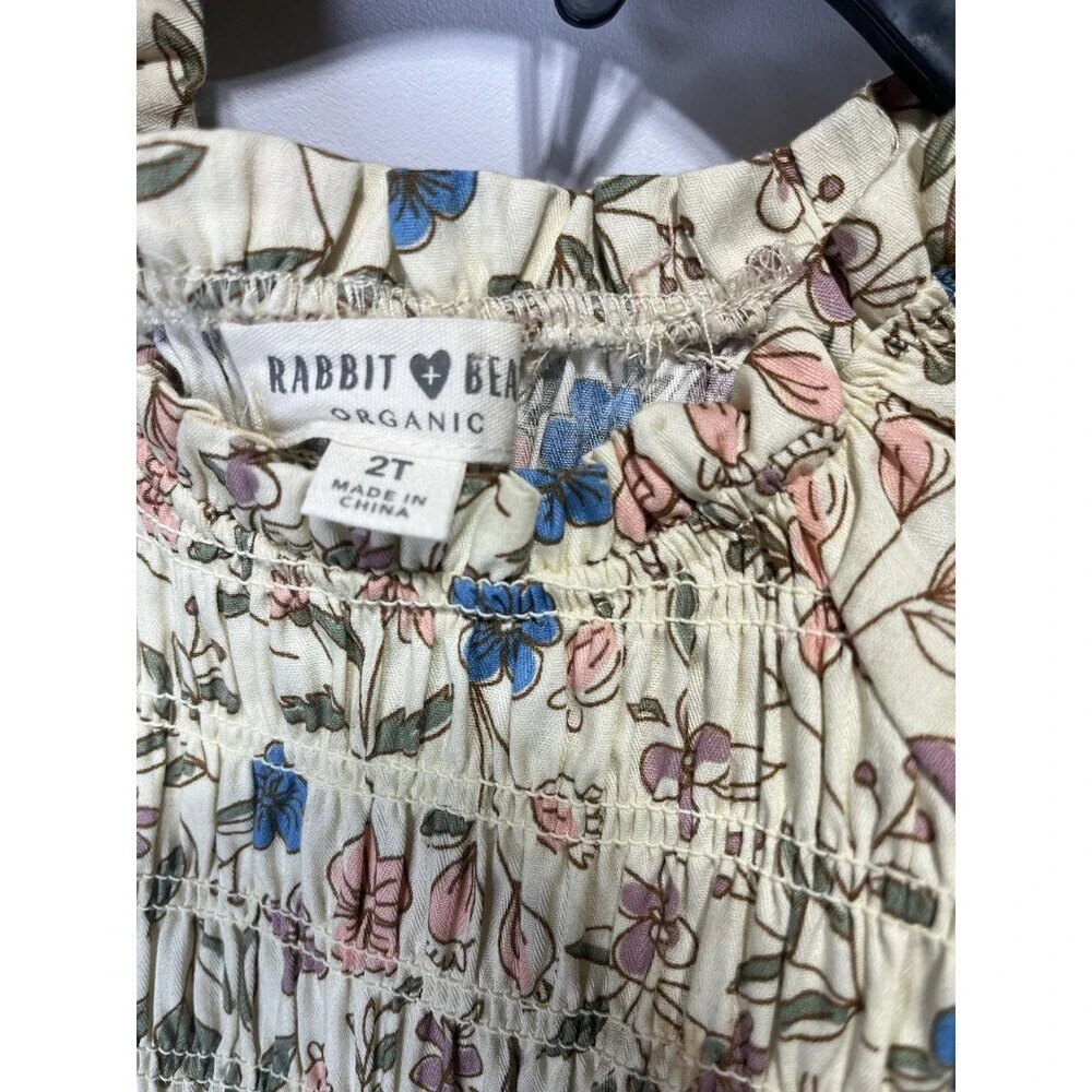 Rabbit + Bear Organic Cotton Floral Tiered Ruffle Dress Girls 2T Short Sleeve
